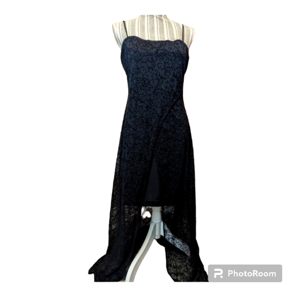 Vintage '90s Next Up Sheer Black Overlay Hi Low Dress Size Medium - Picture 9 of 13